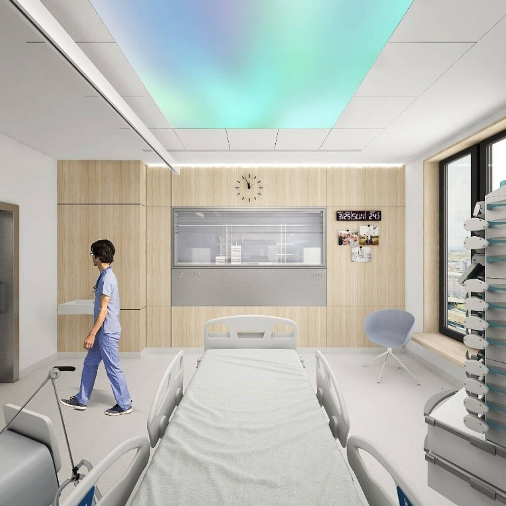 Blick in ein Patientenzimmer des Neubaus. Copyright: wörner traxler richter planungsgesellschaft mbH