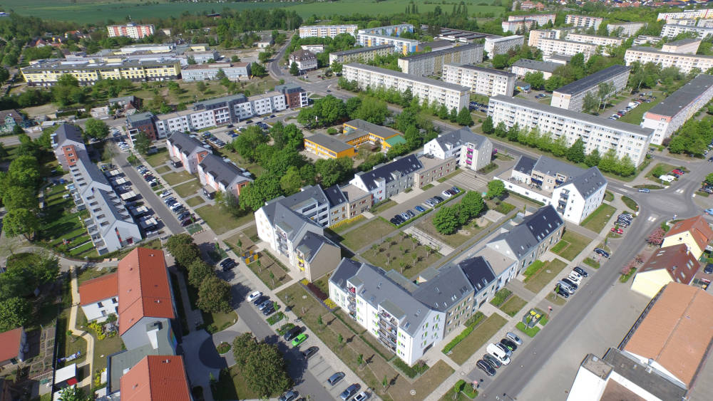 Die Regenbogensiedlung in Schwedt. Copyright: Wohnbauten GmbH Schwedt