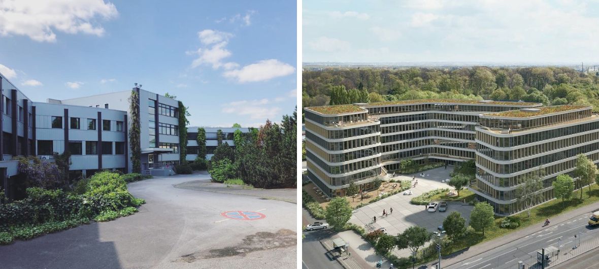 Düsseldorf: Ehemalige Henkel-Büros werden zum ONE17: In Holthausen realisiert die Sassenscheidt Gruppe in Holzhybridbauweise einen neuen Bürokomplex.